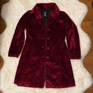 bebe Red Velvet Jacket Coat Plush Elegant Style Buttons Wine Red Warm